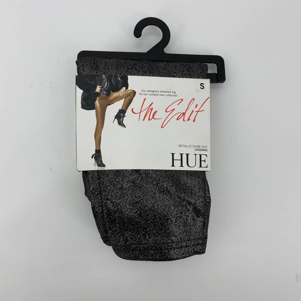 New HUE The Edit Gunmetal Metallic Shine Knit Leggings Womens Size Small